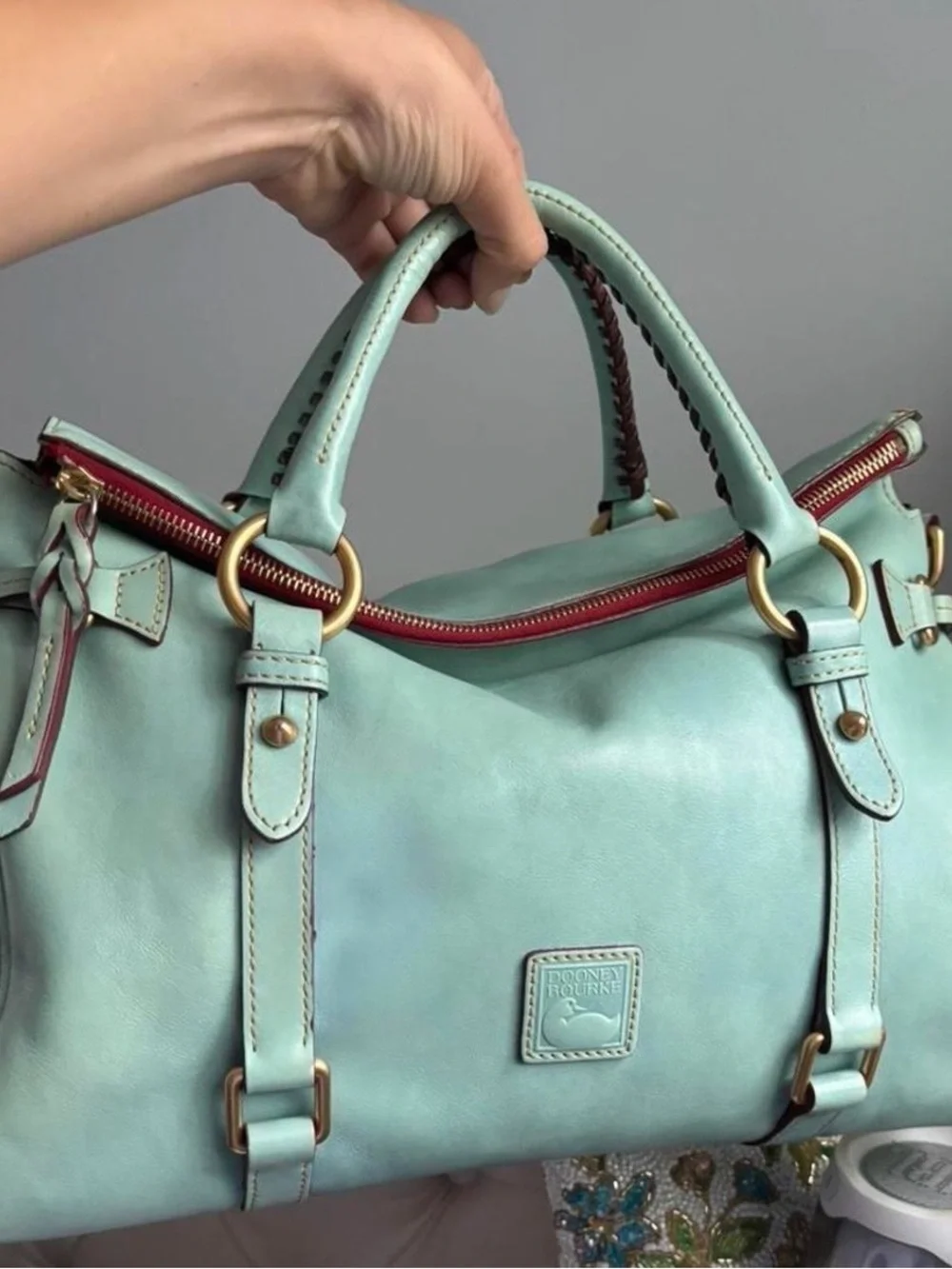 EUC Retired/Rare Dooney & Bourke Large Aqua Florentine Leather Satchel